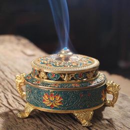 Decorative Objects Figurines Coloured Enamel Lotus Incense 4 Foot Metal Painted Base Tea Ceremony Accessories Sandalwood Coil Censer Home Decor 230505