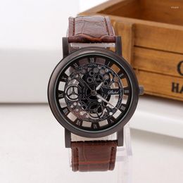 Wristwatches Punk Skeleton Round Dial Leather Strap Watch For Women Trendy Casual Simple Wrist Accessories