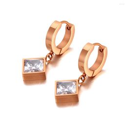 Hoop Earrings Bling Style 316L Stainless Steel Square CZ Crystal Trendy Rhinestone Jewellery For Women E20237