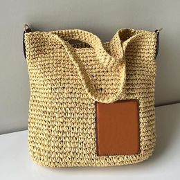 Woven Straw Bag Casual Handbags Women Shoulder Bags Raffia Hollow Out Summer Beach Tote Purse Removable Leather Letter Webbing Strap Travel Crossbody Wallets