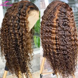 Lace Wigs Transparent Highlight Curly Human Hair For Women 13X4 Frontal 4 27 Ombre Mongolian Closure Remy 230505