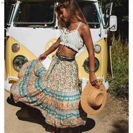 Skirts Jastie 2022 Summer Skirt Women Paisley Floral Print Skirts Casual Vintage A-Line Beach Skirt saia Jupe Femme faldas Midi Skirts T230506