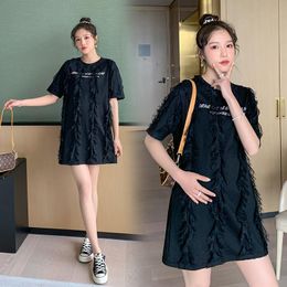 Maternity Dresses 34393# Dress Summer Short Sleeves Korean Style Loose A Line Lace Pregnant Women Plus Size Mom