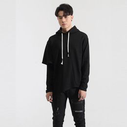 Men's Hoodies & Sweatshirts Personality Irregular Sleeve False Two Piece Stitching Cut Long Hoodie HoodieMen's