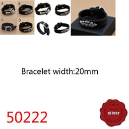 50222 Hip Hop S925 Sterling Silver Genuine Leather Bracelet Black Leather Punk Style Vintage Personalised Cross Flower Letter Jewellery Couple Popular Accessories