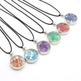 Pendant Necklaces Natural Stone Pendants Necklace Round Shape Chip Crystal Quartz Agate Wax Cord Charms For Jewelry Women Gift