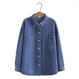 Outerwear Plus Size 2XL-5XL Women's Long Sleeved Denim Jackets Ladies' Solid Color Casual Vintage A-line Tops Coats