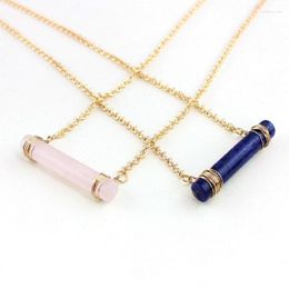 Chains Rose Quartz Choker Necklace Jewellery Women Crystals Healing Natural Stone Blue Pink Spar Cylindrical