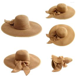 Wide Brim Hats Summer Hat Great Packable Sweet Bow Sun Cap Lightweight Beach Folding Ribbon Bowknot Straw For Outdoor