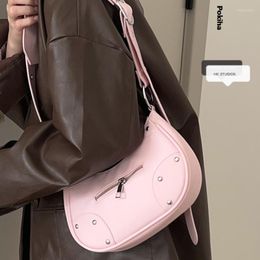 Evening Bags Fashion Rivet High Quality Shoulder Bag Beige Leather Crossbody For Women Vintage Handbag Luxury Designer Casuals Versatile