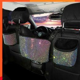 Diamond Car Handbag Holder Backseat Organizer Auto Net Pocket Between Seat Storage Bag Large Capacity Storage Car Accessories