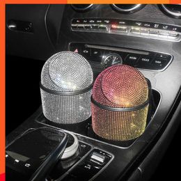 Luxury Diamond Car Trash Can Mini Auto Garbage Can Bling Rubbish Bins Holder Car Accessories for Auto Press-top Waste Storage