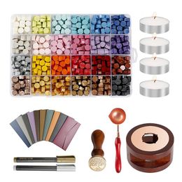 Craft Seal Stamp Wax Kit Set Spoon Pot Color Pen 24 Type Wax Bean Set Can Custom 2.5mm Stamp Head for Wedding Party