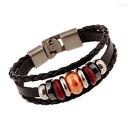 Charm Bracelets Fashion Vintage Beads Men Women Bracelet Cuff Multi-layer Braided Leather Bangle Wrap Wristbands Hiphop Rock Punk Jewellery