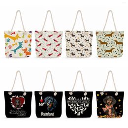 Evening Bags Outdoor Traveling Shoulder High Capacity With Print Handbags For Women Dachshund Dog Fashion Thick Rope Tote