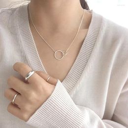 Chains Double Round Circle Rose Gold Colour Handmade Clavicle Chain Necklace For Women Girls Korean Simple Dainty Jewellery SN2431