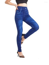Women's Leggings VIIANLES Women's Retro Casual Blue Denim Pattern Soft Comfortable Breathable Underpants Oversized High Waist Outwear