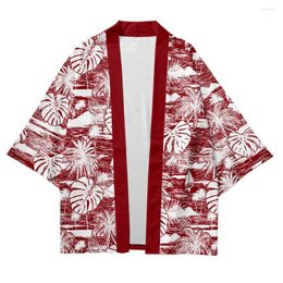 Ethnic Clothing Japanese Adult Yukata Kimono Shirt Hawaii Print Flower Blouse Asian Samurai Haori Cardigan Oversize 3XL 4XL Streetwear Loose