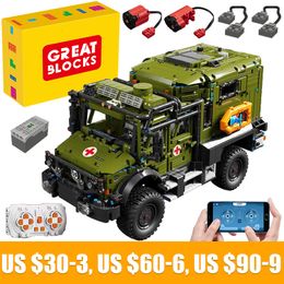 Blocks Technical Car Military Ambulance Off Road T4023 APP Remote Control Moter Power Bricks Building Toys Kids Sets 230506