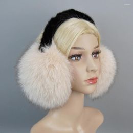 Berets Luxurious Women Winter Natural Fur Earmuffs Plush Warm Big Pompoms Ear Muffs Girls Fluffy Real Mink Earflap