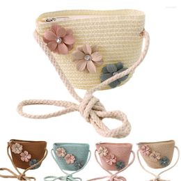 Storage Bags Cute Children's Straw Shoulder Flower Baby Girls Small Bucket Crossbody Bag Kids Keys Coin Purse Princess Mini Handbag