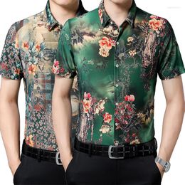 Men's Casual Shirts Graphics Printed Summer Thin Slim Men Business Soft Beach Shirt Chinese Style Lapels Undershirt Homme