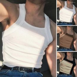 Men's Tank Tops Stylish Summer Bottoming Shirt Stretchy Slim Fit Soft Pure Colour Men Top Vest Workout