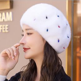 Berets 2023 Fashion Women's Beret Cute Pearl Beanie Hat Autumn And Winter Solid Color Thickened Soft Warm Outdoor Ladies