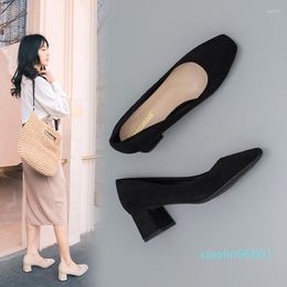 Dress Shoes Large Size 40/42 Woman Pumps Square Toe Shallow Loafers Mary Janes Slip On Office Talons Hauts Thick High Heels Women 2023