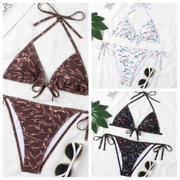 Fashion Bikini Womens Sexy Swimwear Triangle Split Swimsuit Letter