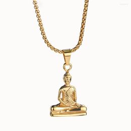 Pendant Necklaces Hip Hop Stainless Steel Buddha Statue For Men Trendy Chain Rapper Jewelry Gift Gold Silver Color Drop