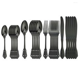 Dinnerware Sets 24Pcs/Set Black Set Spoon Knife Fork Kitchen Tableware El Restaurant Flatware 304 Stainless Steel Cutlery