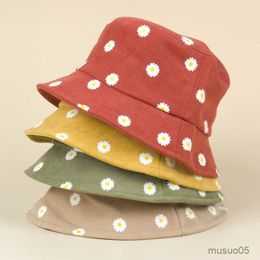 Caps Hats New Daisy Pattern Baby Bucket Hat Solid Colour Wide Brim Baby Boys Girls Sun Protection Fisherman Hat Kids Caps