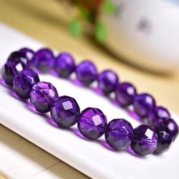 Strand 8mm Amethyst Bracelet Round Shape 64 Faceted Beads Crystal Quartz Healing Stone Jewellery Gift For Women And Men