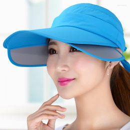 Wide Brim Hats Summer Hat Female Sunbonnet Cap Retractable Large Sun Uv Outside Sport Visor