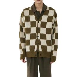 Women's Knits & Tees Eoseeny Green Checkerboard Two-sided Wear Sweater Loose Plaid Wool Knit Cardigan Jacket Top 2023 Spring And Fall Women