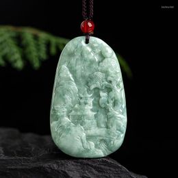 Pendant Necklaces Natural A Jade Shanshui Brand Carving Necklace Gift Jewellery Certificate