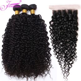 Hair pieces 12A Mongolian Afro Kinky Curly 3 Bundles With Closure Human HD Deep Weave 230505