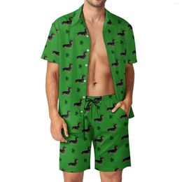 Men's Tracksuits Black Dachshund Men Sets St Patricks Day Casual Shirt Set Cool Beach Shorts Summer Graphic Suit Two-piece Clothes Big Size