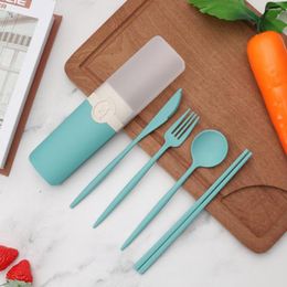 Dinnerware Sets 1 Set Portable Reusable Cutlery Use Spoon And Fork Chopsticks Travel Picnic Wheatgrass Student Carrying Case