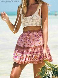 Skirts Jastie Pink Jasmine Florals Boho Skirt Summer Women Mini Skirts Casual Hippie Chic Beach Short Skirt faldas mujer moda 2022 saia T230506