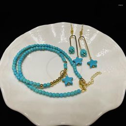 Pendant Necklaces Turquoises Boho Choker Necklace Women Chic Short Beaded Necklece Vintage Turquoise Earrings Jewellery Set Drop