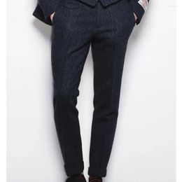 Men's Suits Trousers For Men Navy Blue Herringbone Tweed Formal Wear Suit Pants Solid Retro Tooling Straight Clothing