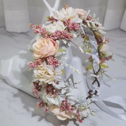 Tiaras Flower Girl's Crown Girls' Dress Hair Accessories Wedding Bridal Headband Ornament Kids Children Floral Garlands 230505