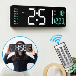 Wall Clocks Wallmounted Digital Wall Clock Remote Control Temp Date Week Display Power Off Memory Table Clock Dual Alarms LED Large Clocks 230505