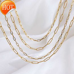 Dainty 18K Gold Paper Clip Chain Necklace Waterproof Minimalist Stainless Steel Chains Tarnish Free Paperclip Link Chain