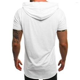 Men's T Shirts Fashion Blouse T-shirt Men Short Sleeve Slim Causal-Ripped Irregular Hem Fitness Hoodie Ripped With Hood Patchwork