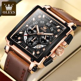 Wristwatches OLEVS Top Brand Male Watches Square Quartz Watch For Men Waterproof Leather Strap Sport Clock Relogio Masculino 230506