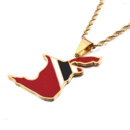 Chains Stainless Steel Enamel Gold Color Trinidad & Tobago Map Flag Pendant Necklace For Women Men Country Souvenirs Chain Jewelry