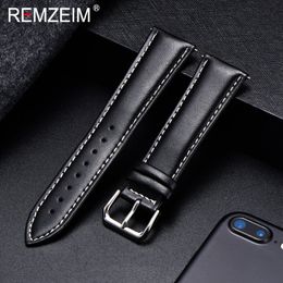 Watch Bands REMZEIM Calfskin Leather band Soft Material Band Wrist Strap 18mm 20mm 22mm 24mm With Silver Stainless Steel Buckle 230506